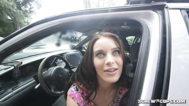 La police dans la voiture martèle une femme inconnue