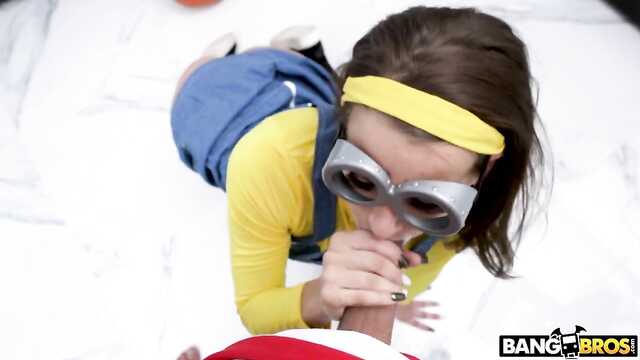 Instead of a Halloween gift, the bitch swallowed cum after fucking in the pussy