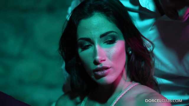 Two chicks fuck for show in a nightclub