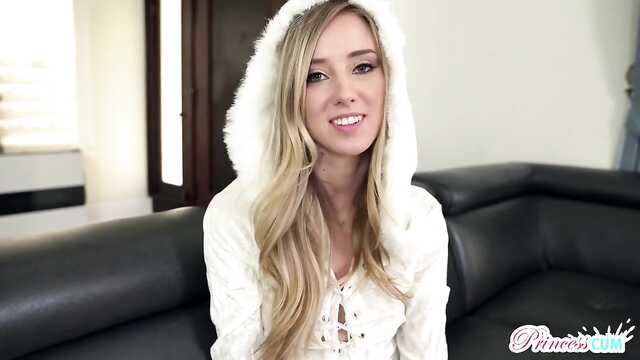 An 18-year-old girl jerks off a guy in gloves and fucks with him