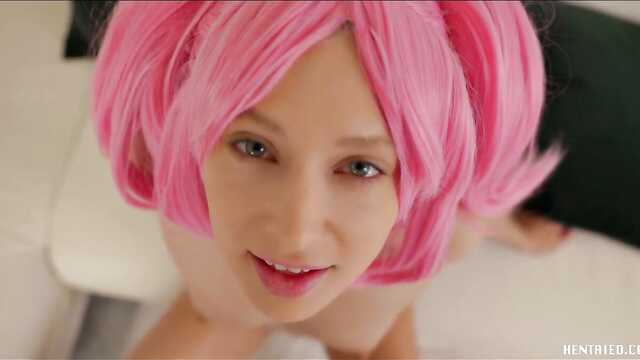 Dziewczyna z różowymi włosami bald od Dildo