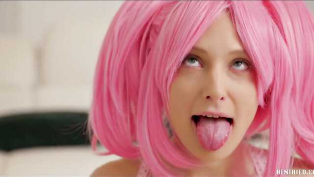 Dziewczyna z różowymi włosami bald od Dildo