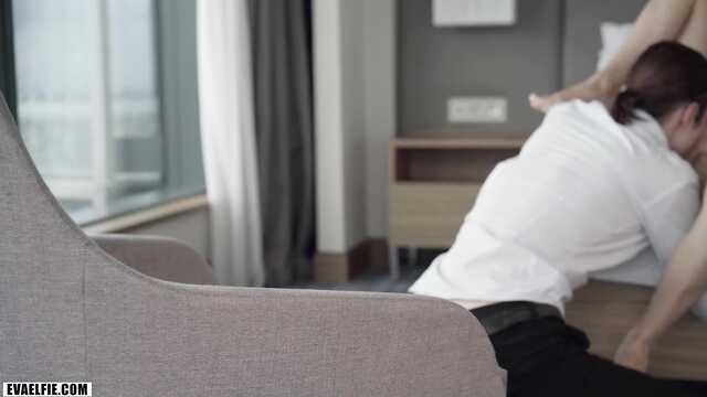 A guy jerks off a dick, looking at the sex of his beauty with another