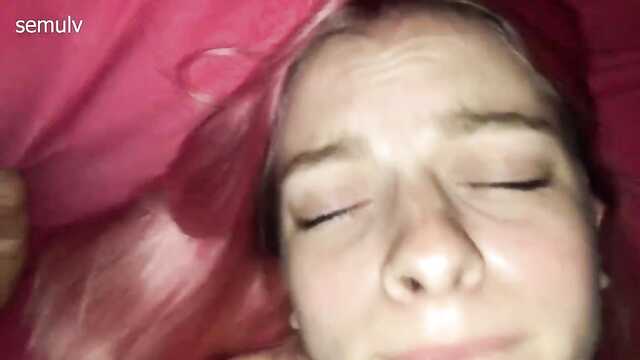 A girl with an unshaven pussy straddled a friend's penis