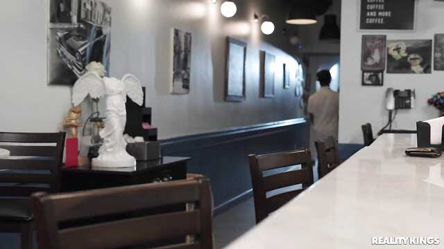 A black waiter fucks two students in a bar