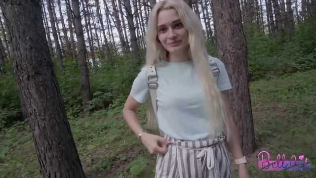 Russian slut Bellenico fucks in the forest for money