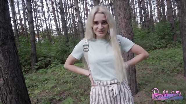 Russian slut Bellenico fucks in the forest for money