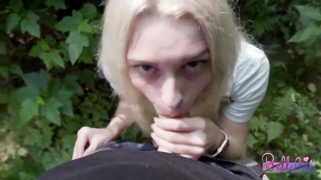 Russian slut Bellenico fucks in the forest for money