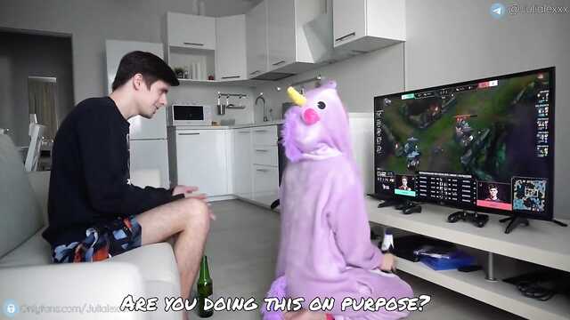 Playful Russian girl breeds a beer gamer for sex