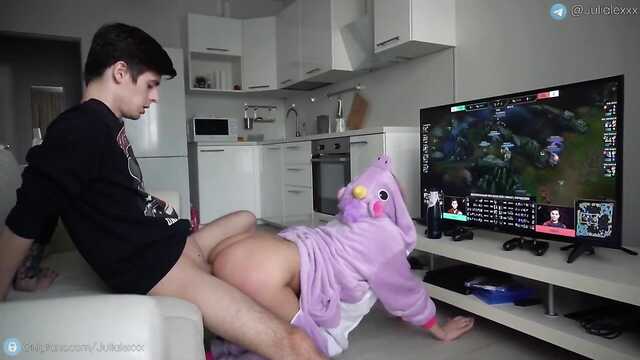 Playful Russian girl breeds a beer gamer for sex