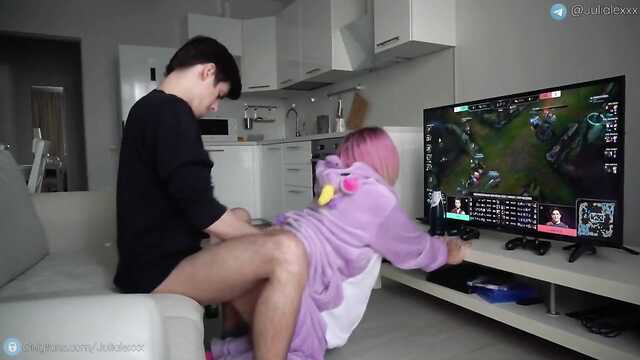 Playful Russian girl breeds a beer gamer for sex