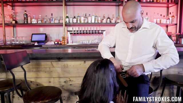 A man in a bar fucks a libertine hard