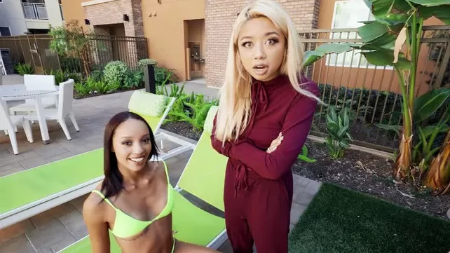 Mulatto with Asian girl cheerfully swallow cock