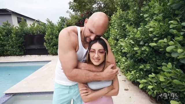 Bald man roughly fucks a petite student