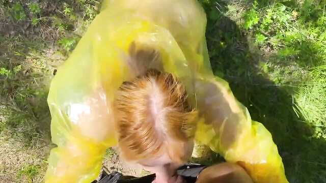 Honey in a raincoat takes a good cheek