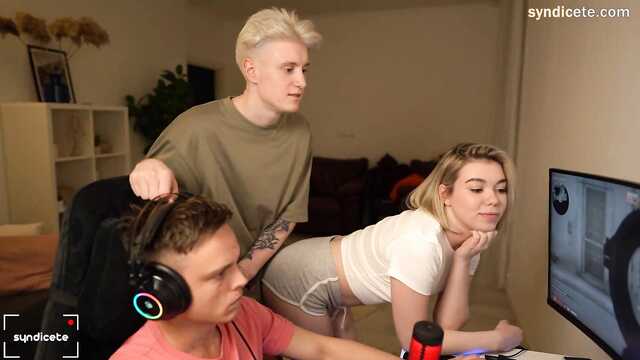 The kid will fuck in the computer, and the couple fucks behind his back