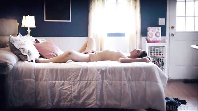 Cute patted the vagina on a long macho dick