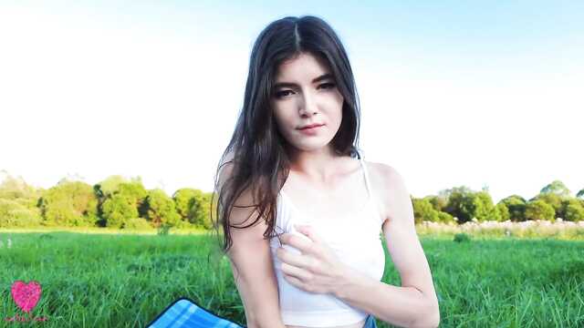 A modest cutie pulled off her panties on a walk and gave herself to a guy