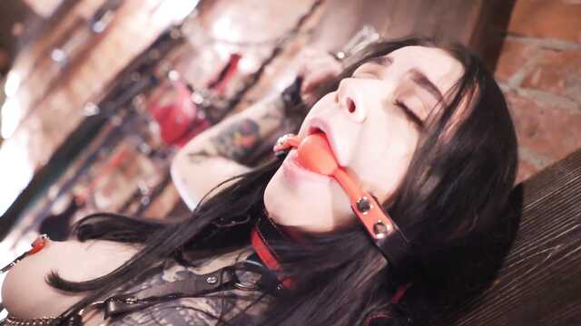 Лесби Госпожа лижет и жестко ебет рабыню в рот с пиздой