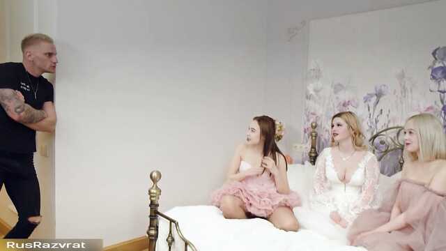 Жених отменно ебет невесту и двух горячих подруг