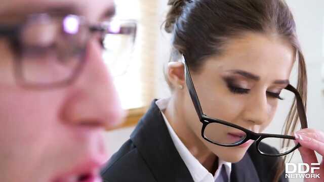 The secretary threw off the tension with great sex with an employee.