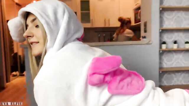 A bitch in a ponyashka outfit gave herself to her best friend's boyfriend