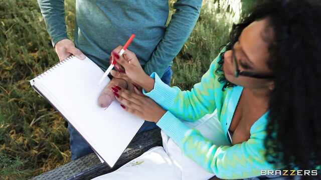 На скамейке кудрявая негритянка дала европейцу