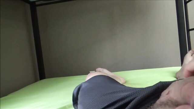 An onanist in a hostel planted a beautiful blonde on a dick