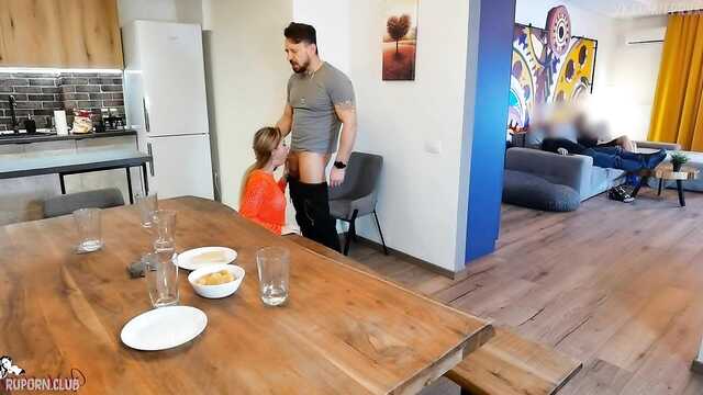 A couple of lovers gently fucks in the kitchen, cheating on their loved ones