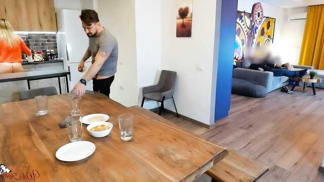 A couple of lovers gently fucks in the kitchen, cheating on their loved ones
