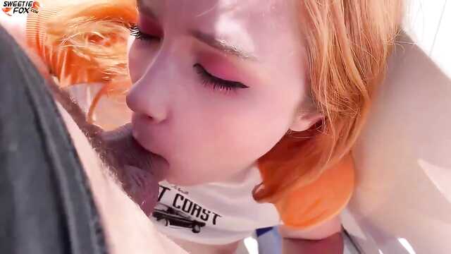 Рыжая: Трусики и ебля в машине.