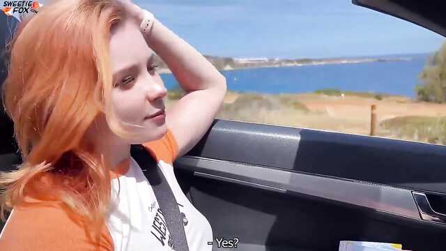 Рыжая: Трусики и ебля в машине.