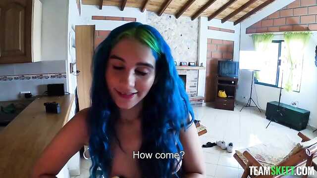 The mermaid let down her blue hair, hoeing a neighbor's cock