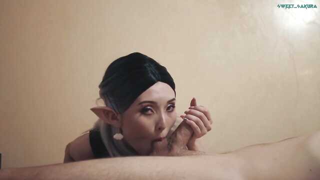 Uszata elfka ćwiczy karmę, ssąc kutasa