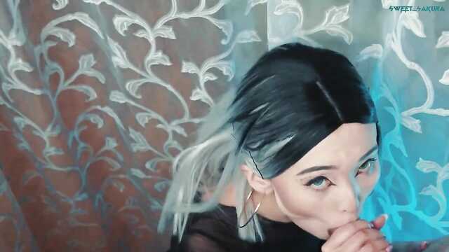 Throat blowjob and cum in the cock of an Asian girlfriend