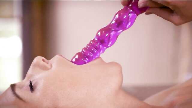 Alexis masturbates her cap with a pink sex toy