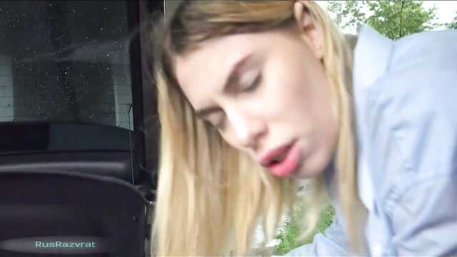 A Russian couple fucks fervently under a bridge