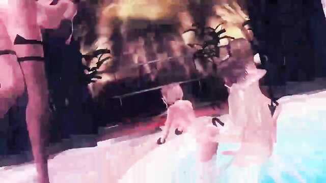 O rapaz está a divertir-se com as súcubas presas.